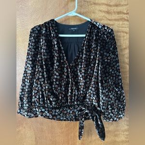 Madewell velvet floral wrap blouse size small